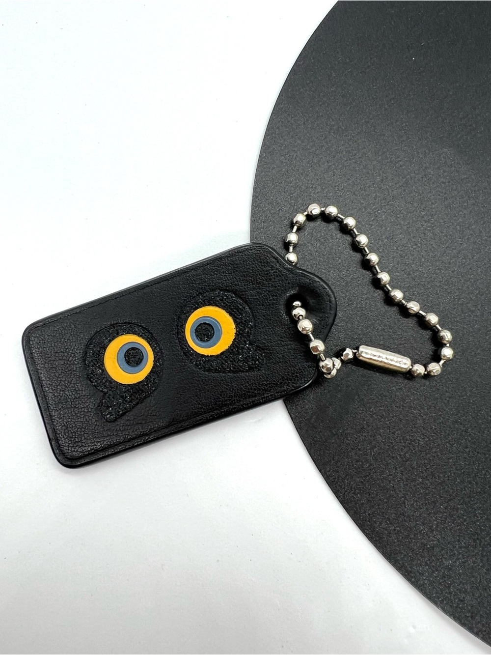 Coach Rare Holiday 2017 Owl Eyes Leather Bag Charm Hangtag Keychain #27829